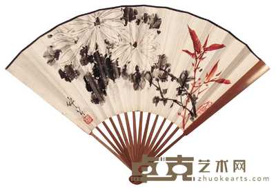穆仲芹 癸亥(1983年)作 花卉 成扇 49×19cm